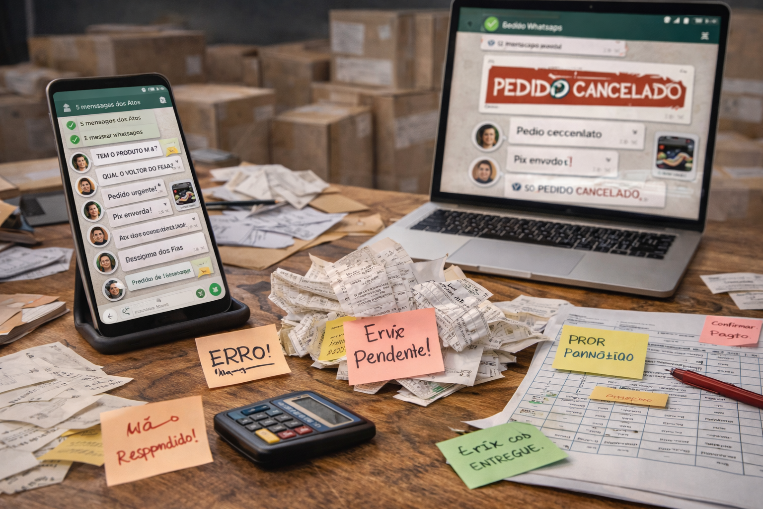 Caos de pedidos e mensagens chegando ao mesmo tempo no WhatsApp