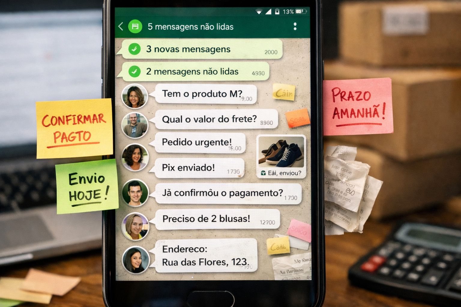 Erros, confusão e retrabalho ao organizar pedidos no WhatsApp